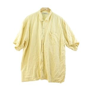 Tommy Bahama Silk Button Up Shirt XL Short Sleeve Yellow Pineapple Men Camp